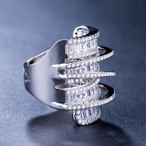 NEW 6.4 CT Silver Baguette Round Diamond Ring - Picture 8 of 9